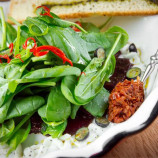 Salad of spinach leaves and boiled beets Salad of spinach leaves and boiled beets