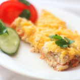 Pink salmon baked with cheese with cream — peanut sauce