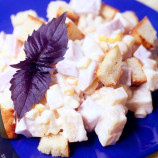 Salad with ham, cheese, corn and croutons Salad with ham, cheese, corn and croutons