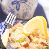 Salad with chicken, croutons and cucumbers Salad with chicken, croutons and cucumbers