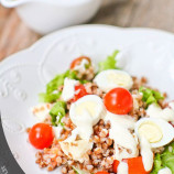 Buckwheat salad with mozzarella cheese and quail eggs