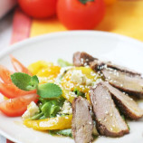 Salad with duck breast, pepper and cheese Salad with duck breast, pepper and cheese
