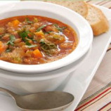 Soup with smoked bacon with lentils